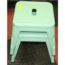 PAIR OF GREEN STACKABLE METAL STEP STOOLS