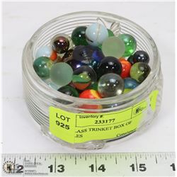 OLD GLASS TRINKET BOX OF MARBLES