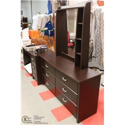 6 DRAWER DRESSER WITH MIRROR & DESK 56 1/2"WX18D