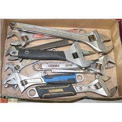 FLAT OF 10 VARIOUS SIZE ADJUSTABLE WRENCHES