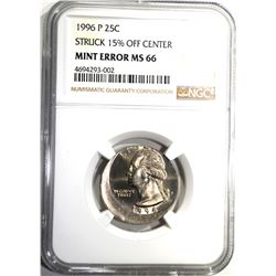 1996-P WASHINGTON QUARTER MINT ERROR, NGC MS-66
