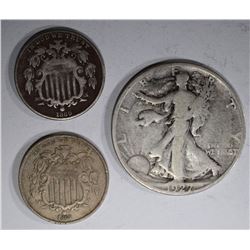 LOT: 1868 VF & 1869 F NICKELS; 1927-S