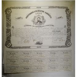 1861 $50 CONFEDERATE WAR BOND 15-COUPONS VF