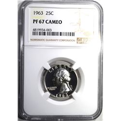 1963 WASHINGTON QUARTER, NGC PF-67 CAMEO