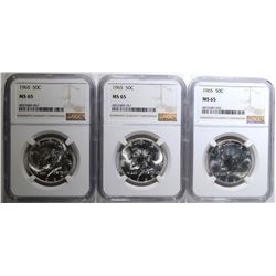 3 - 1965 KENNEDY HALF DOLLARS NGC
