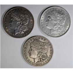 3 MORGAN DOLLARS:  1899-S F-VF,