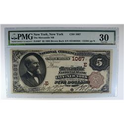 1882 BROWN BACK $5 NATIONAL CURRENCY PMG 30