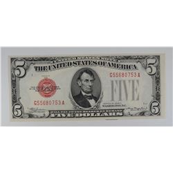 1928 C $5 LEGAL TENDER RED SEAL