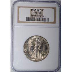 1943 D WALKING LIBERTY HALF DOLLAR NGC MS 66
