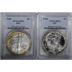 1987 & 2004 AMERICAN SILVER EAGLE DOLLARS