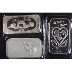 3-DIFFERENT ONE OUNCE .999 SILVER BARS
