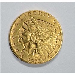 1913 $2.50 GOLD INDIAN, CH BU