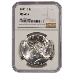 1922 $1 Peace Silver Dollar Coin NGC 64+