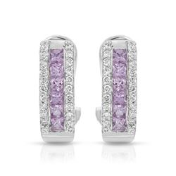 14KT White Gold 1.01ctw Pink Sapphire and Diamond Earrings