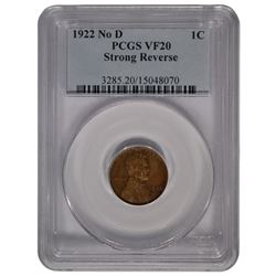 1922 No D Lincoln Cent PCGS VF20