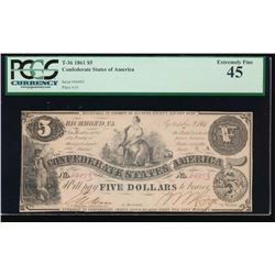 1861 $5 Confederate States of American Note PCGS 45