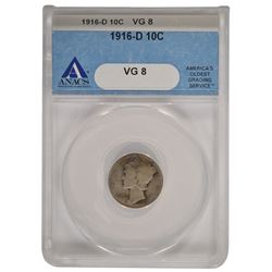 1916-D Mercury Dime ANACS VG-8