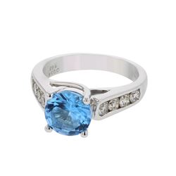 18KT White Gold 1.60ct Blue Topaz and Diamond Ring