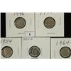 Image 1 : 1946,47,54,55-D & 64-D SILVER ROOSEVELT DIMES