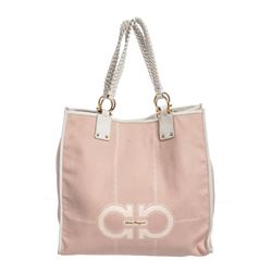 Salvatore Ferragamo Pink Fabric White Leather Gancini Shoulder Bag