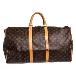 Louis Vuitton Monogram Canvas Leather Keepall 55 cm Bandouliere Duffle Bag Lugga