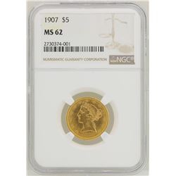 1907 $5 Liberty Head Half Eagle Gold Coin NGC MS62