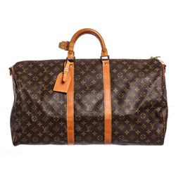 Louis Vuitton Monogram Canvas Leather Keepall 55 cm Bandouliere Duffle Bag Lugga