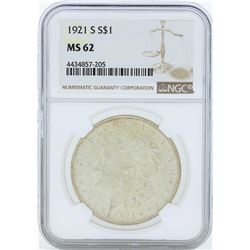 1921-S $1 Morgan Silver Dollar Coin NGC MS62