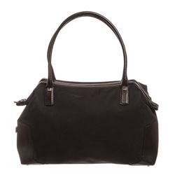 Salvatore Ferragamo Black Canvas Leather Trim Shoulder Handbag