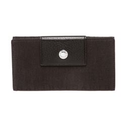 Bvlgari Black Canvas Leather Trim Snap Closure Long Wallet