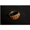 Image 5 : A Gilt-Decorated Silver Ring Mounted in Precious Natural Red Coral. Adjustable Ring Opening
