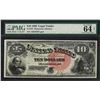 Image 1 : 1880 $10 Jackass Legal Tender Note Fr.107 PMG Choice Uncirculated 64 Net