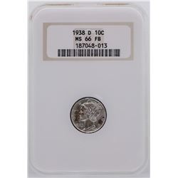 1938-D Mercury Dime Coin NGC MS66FB