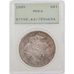 1885 $1 Morgan Silver Dollar Coin PCGS MS64 Green Rattler