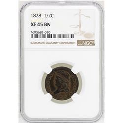 1828 Classic Head 1/2 Cent Coin NGC XF45BN