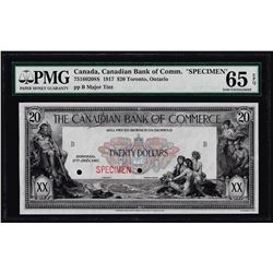 1917 $20 Canadian Bank of Commerce SPECIMEN Note PMG Gem Uncirculated 65EPQ