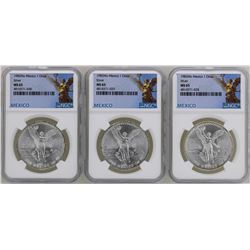Lot of (3) 1982Mo Mexico Libertad Onza Silver Coins NGC MS65