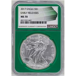 2017 $1 American Silver Eagle Coin NGC MS70 Early Releases Green Core