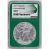 Image 1 : 2017 $1 American Silver Eagle Coin NGC MS70 Early Releases Green Core