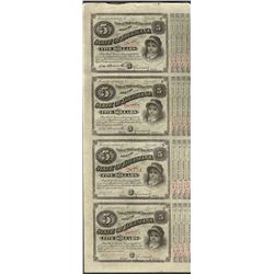 Uncut Sheet of (4) State of Louisiana Baby Bond Obsolete Notes