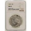 Image 1 : 1925 $1 Peace Silver Dollar Coin NGC MS63