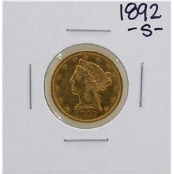 1892-S $5 Liberty Head Half Eagle Gold Coin