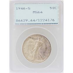 1946-S Walking Liberty Half Dollar Coin PCGS MS64 Green Rattler Holder