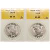Image 1 : Lot of (2) 1923 $1 Peace Silver Dollar Coins ANACS MS64