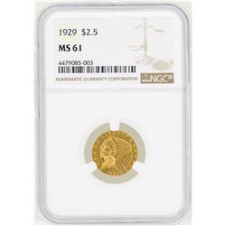 1929 $2 1/2 Indian Head Quarter Eagle Gold Coin NGC MS61