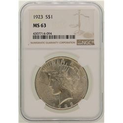 1923 $1 Peace Silver Dollar Coin NGC MS63