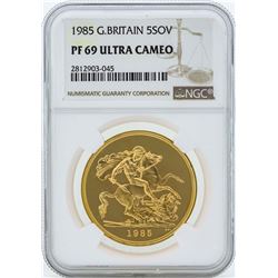 1985 Great Britain 5 Sovereign Gold Coin NGC PF69 Ultra Cameo