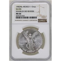 1982Mo Mexico Libertad Onza Doubled Die Reverse Silver Coin NGC MS66