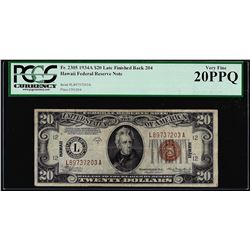 1934A $20 Hawaii Federal Reserve Note WWII Emergency Note PCGS Very Fine 20PPQ