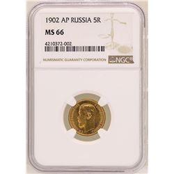1902-AP Russia 5 Roubles Gold Coin NGC MS66